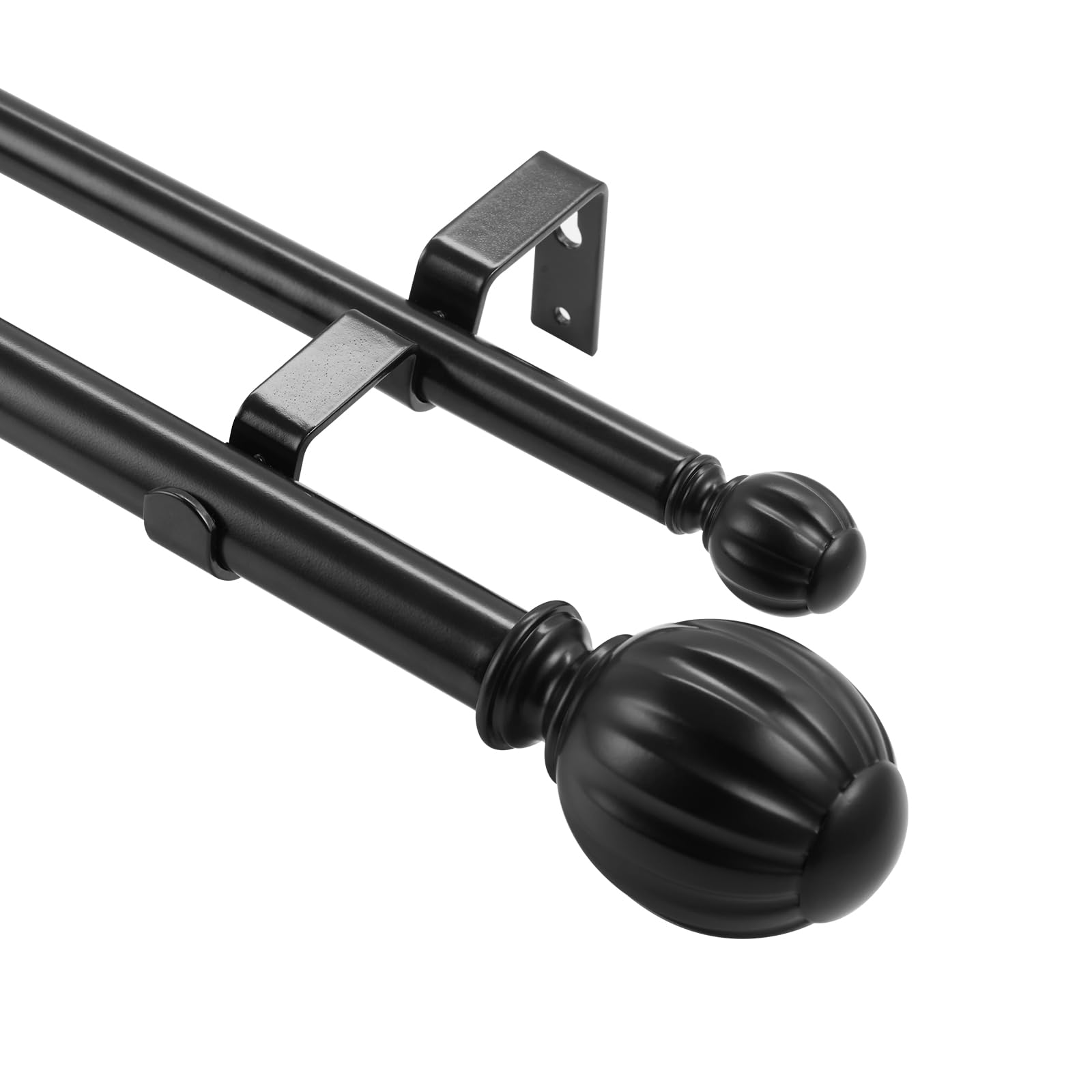 VEVOR Double Rod Curtain Rods 36-72 inches(3-6ft) Adjustable Length Black Double Curtain Rods with Round Finials 1" and 3/4" Diameter Double Window