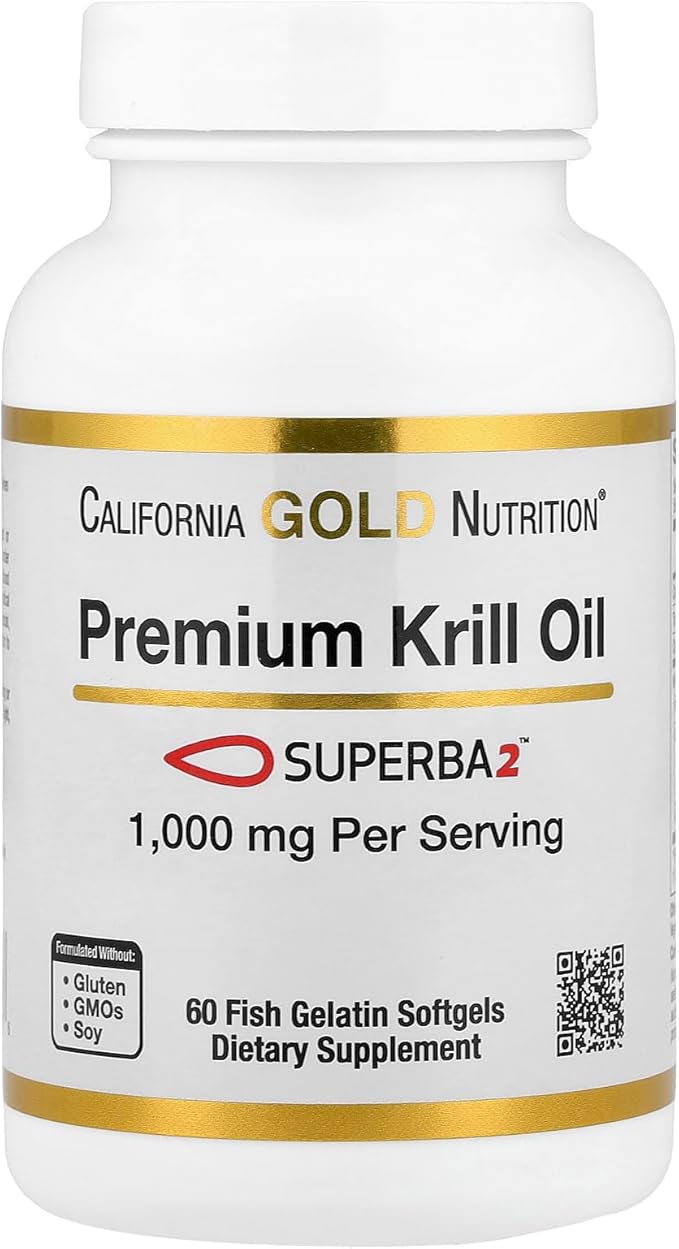 California Gold Nutrition, SUPERBA2 Premium Krill Oil, Omega-3, 1,000 mg, 60 Softgels