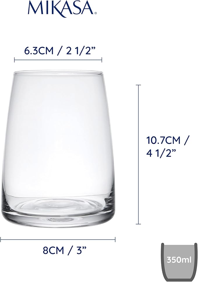Mikasa Palermo 4 Piece Stemless Wine Glass Set 350ml