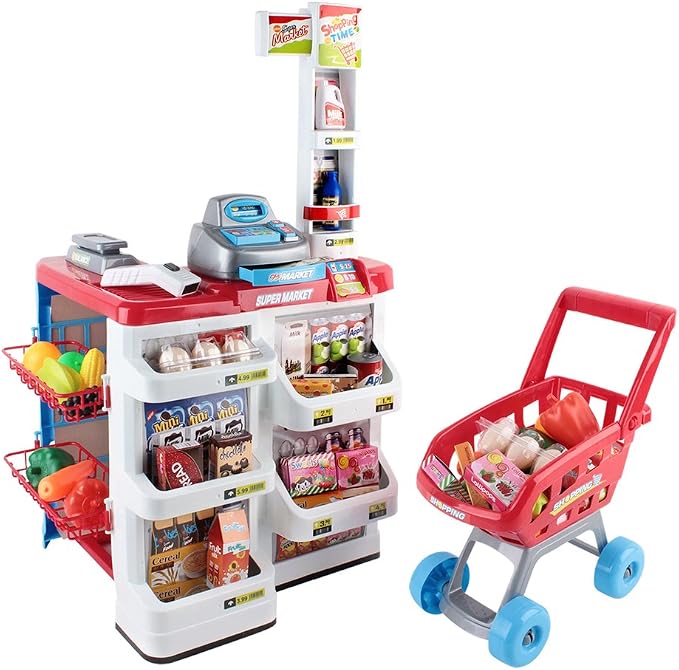 Keezi 24 Piece Kids Super Market Toy Set - Red & White