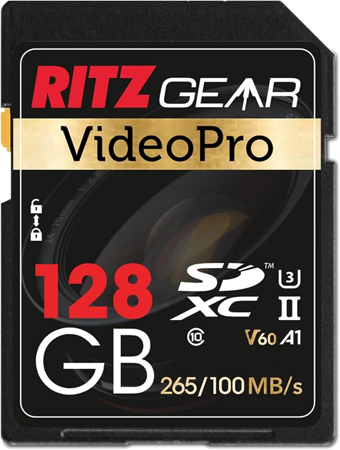 Ritz Gear 128GB High-speed SDXC UHS-II SD Card, C10, U3, V60, Full-HD & 8K Memory Card For DSLR, Cinema-Quality Video Cameras