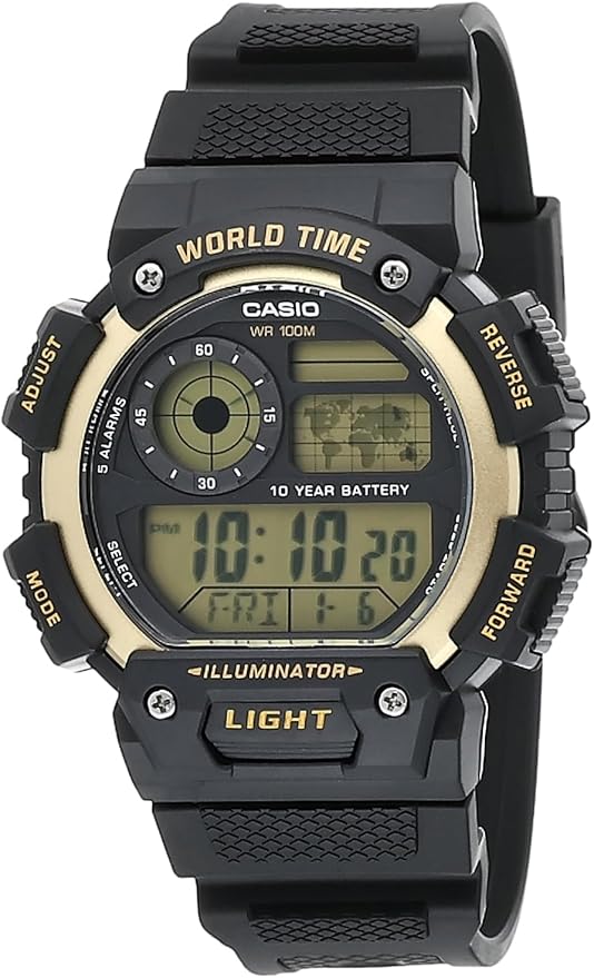 Casio AE1400WH-9A World Time Black Resin Digital Mens Watch
