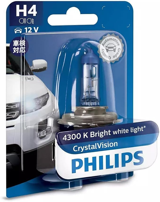 Philips CrystalVision H4 Halogen Headlight Globe 12V 60/55W 4300K Twin Pack