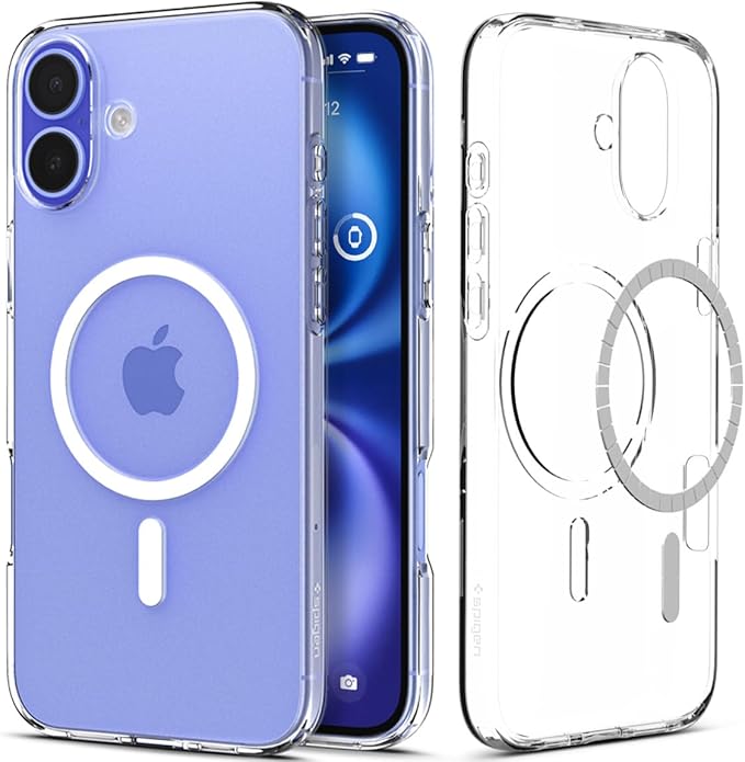 SPIGEN Liquid Crystal (MagFit) MagSafe Compatible for iPhone 16 Plus Case [Colour:Clear Case / White Ring]