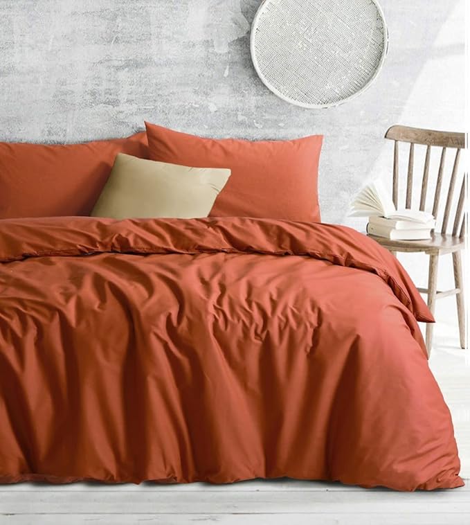 Amsons Royale Cotton Queen Quilt Duvet Doona Cover Set With Europeon Pillowcases - Rust