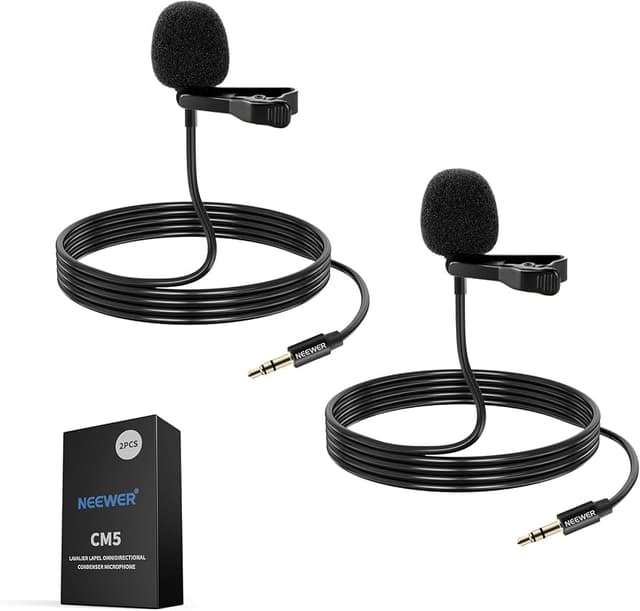 NEEWER 2 Pack Lavalier Lapel Microphone Compatible with Rode Wireless Go II Wireless Pro DJI Wireless Mic, 3.5mm TRS Omnidirectional Condenser Wired