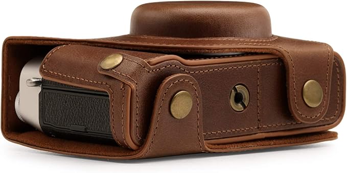 MegaGear Ever Ready Top Grain Leather Camera Case for FUJIFILM X100V Brown, Snap Fastener