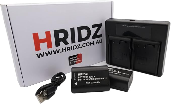 Hridz Blk22 Battery & Dual Charger Set For Panasonic Lumix DC-S5, GH6, GH5, and GH5S