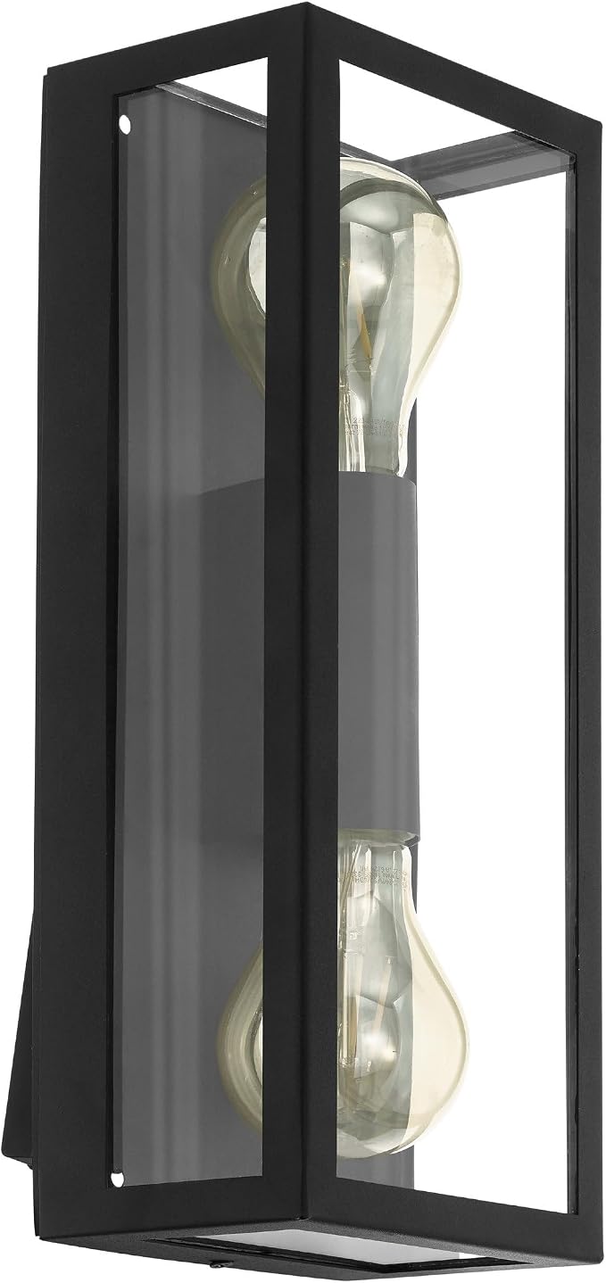 Eglo Alamonte 1 Outdoor Wall Light, Black Galvanized Steel with Clear Glass Porch Lamp, E27 Socket, IP44