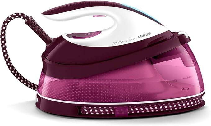 Philips PerfectCare Compact Steam Generator Iron With 400g Steam Boost, 2400 W, Burgundy & White - GC7842/46