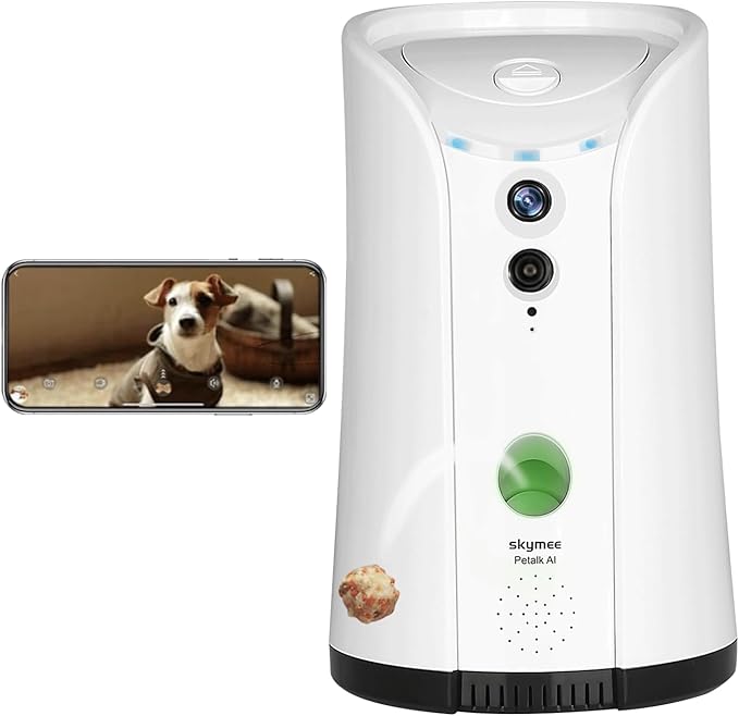 SKYMEE Dog Camera Treat Dispenser, Wifi Remote Pet Camera With Two-way Audio and Night Vision, Compatible With Alexa