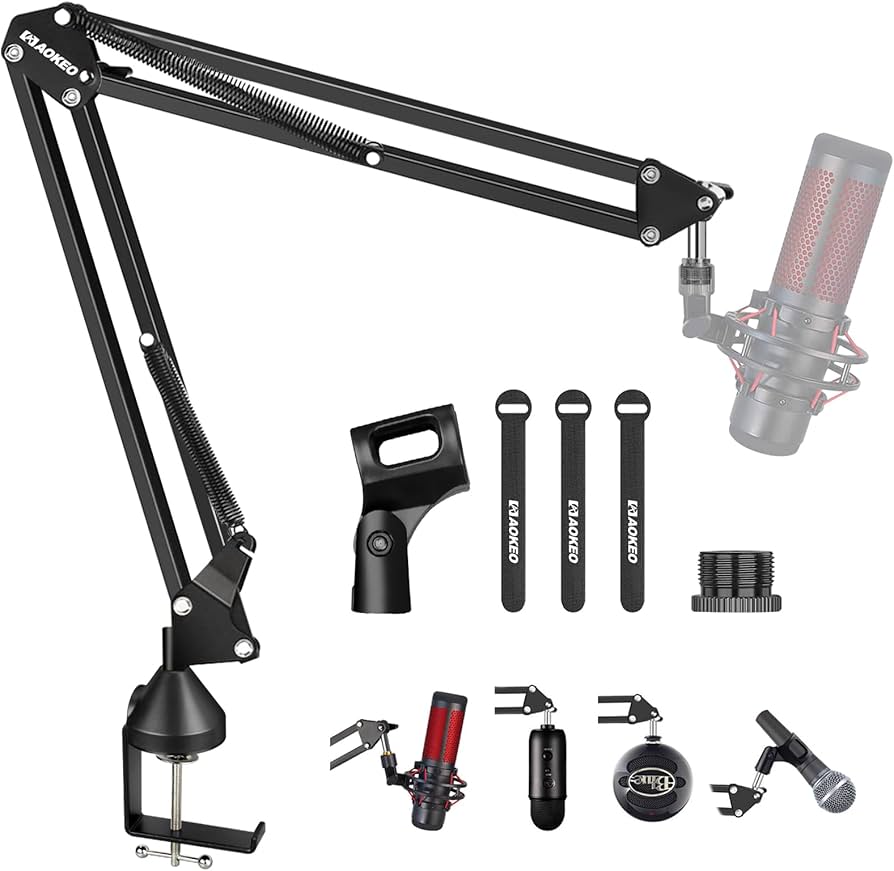 Aokeo AK-35 Microphone Stand Desk Adjustable Compact Microphone Suspension Boom Scissor Arm Stand for Blue Yeti,Blue Snowball Ice, Professional