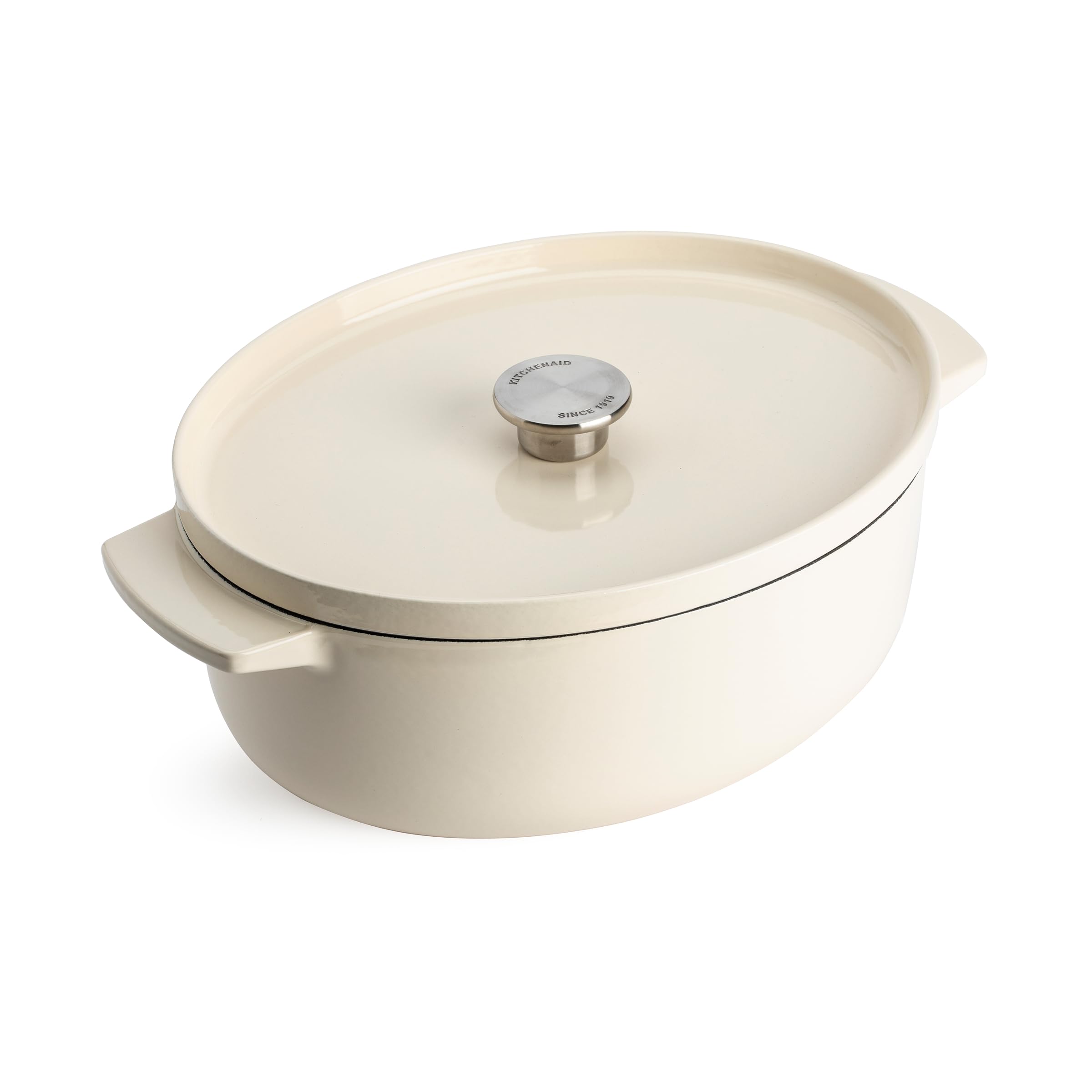 KitchenAid Cast Iron Oval Casserole with Lid, 5.6 Liter Capacity, almond Cream