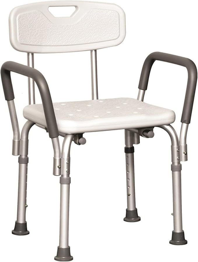 Altus Bathroom Shower Stool Bath Chair Aluminium Adjustable Rust Free Lightweight (Back and Arm Rest Shower Chair)