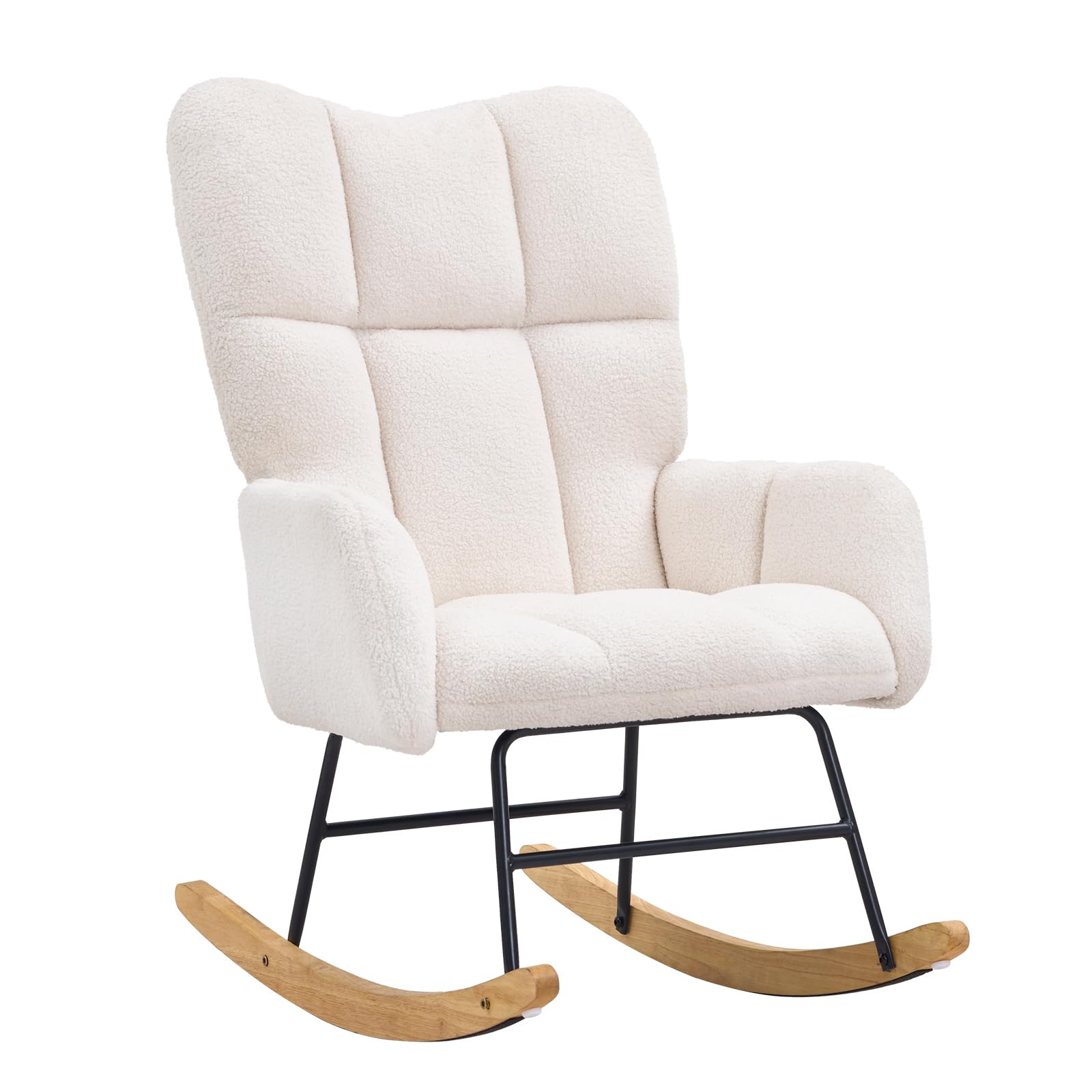 VEVOR Nursery Rocking Chair 250 lbs Weight Capacity Teddy Fabric Upholstered Glider Rocker Chair with Soft Seat and High Backrest Nursing Chair for