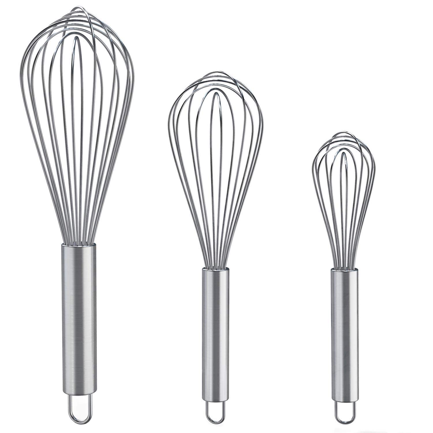 Whisks For Cooking, 3 Pack Stainless Steel Whisk For Blending, Whisking, Beating and Stirring, Enhanced Version Balloon Wire Whisk Set, 8"+10"+12"