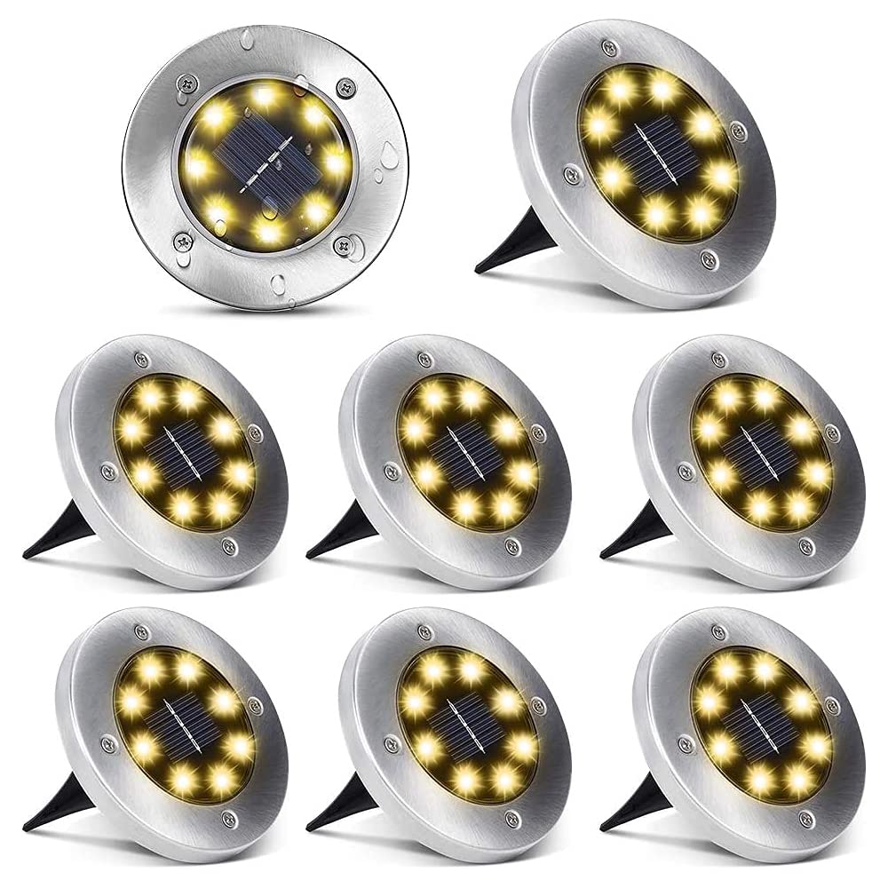 Aogist Solar Ground Lights,8 LED Garden Lights Waterproof Patio Disk Lights In-Ground Outdoor Landscape Lighting for Lawn Patio Pathway Yard Deck Wal