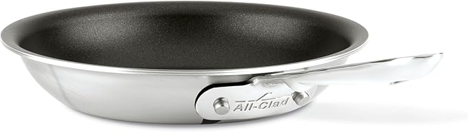 All-Clad D5 8 Inch Brushed Stainless Steel Pro Non Stick Frying Pan, 5-Ply Stainless Steel Pan, Induction, Oven Broiler Safe 500F Skillet,