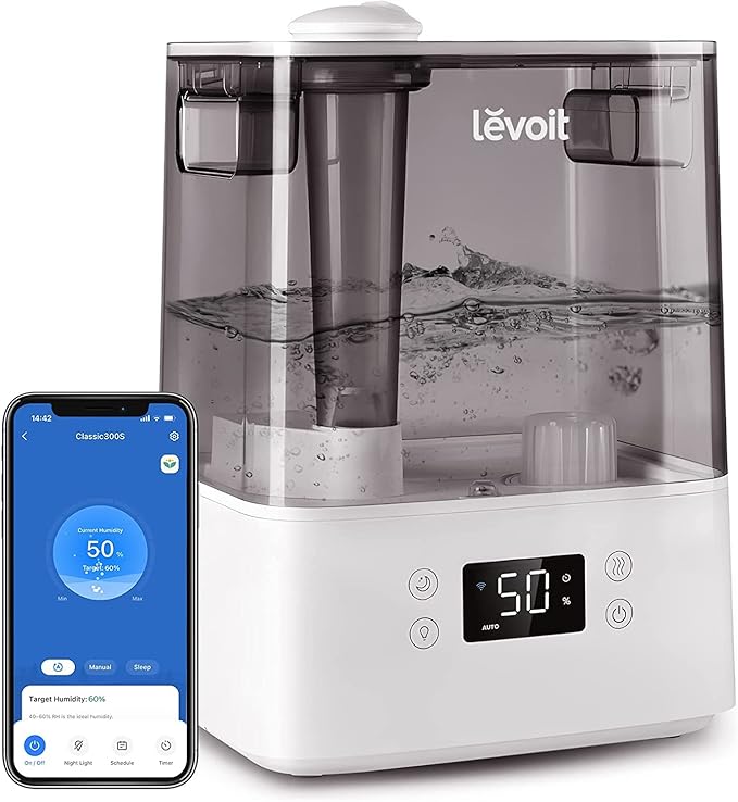 Levoit Smart Humidifiers For Bedroom & Baby, 6L Top-Fill Cool Mist with Quiet Sleep Mood and Alexa Control For Plants and Pets, Auto Mode, Timer,