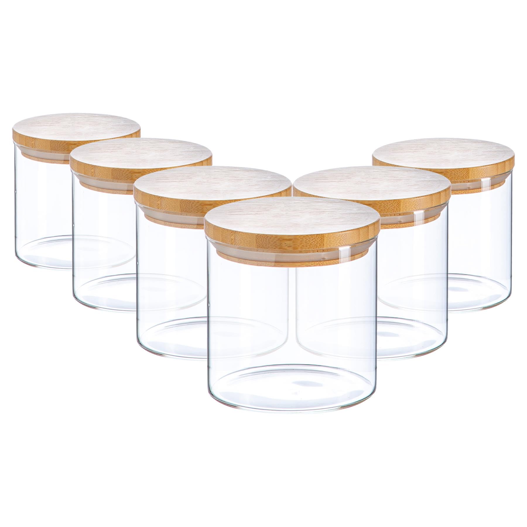 Argon Tableware Scandi Glass Storage Jars With Wooden Lids - 550ml - Pack of 6