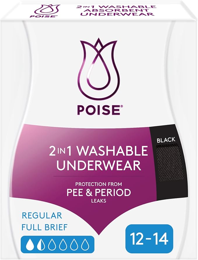Poise 2-in-1 Period & Incontinence Underwear Black Size 12-14