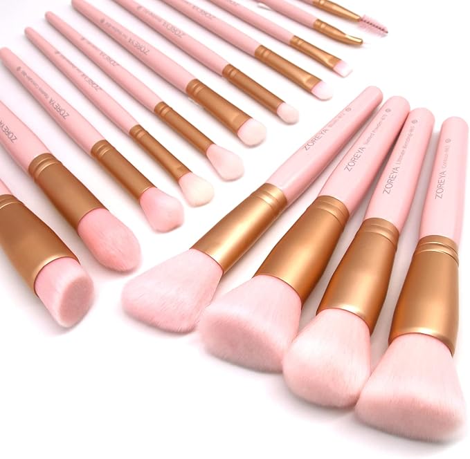 Zoreya Makeup Brushes 15Pcs Makeup Brush Set Premium Synthetic Kabuki