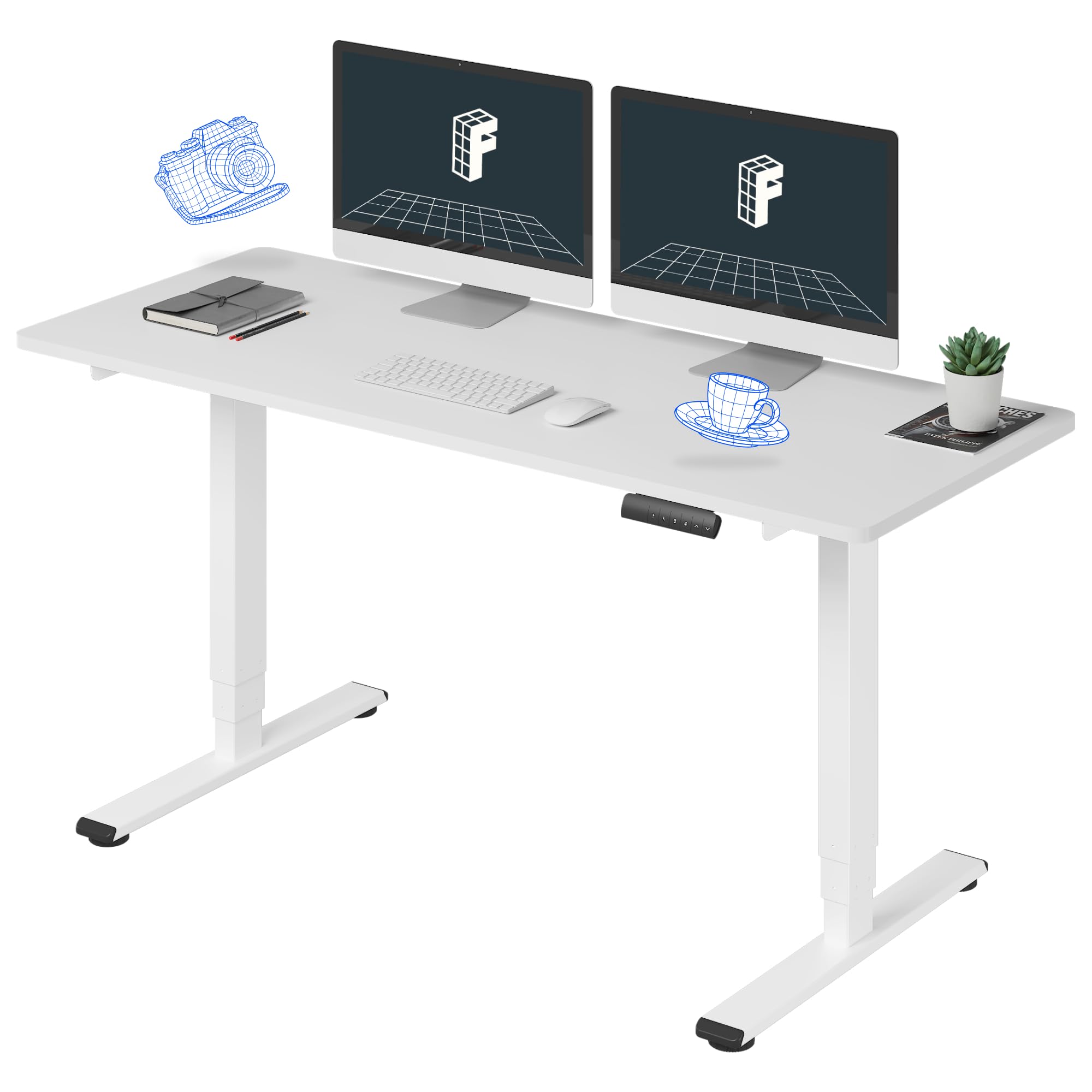 FLEXISPOT Pro 3 Stages Dual Motor Electric Standing Desk 150x60 cm Whole-Piece Desk Board Height Adjustable Desk Electric Stand Up Desk Sit Stand