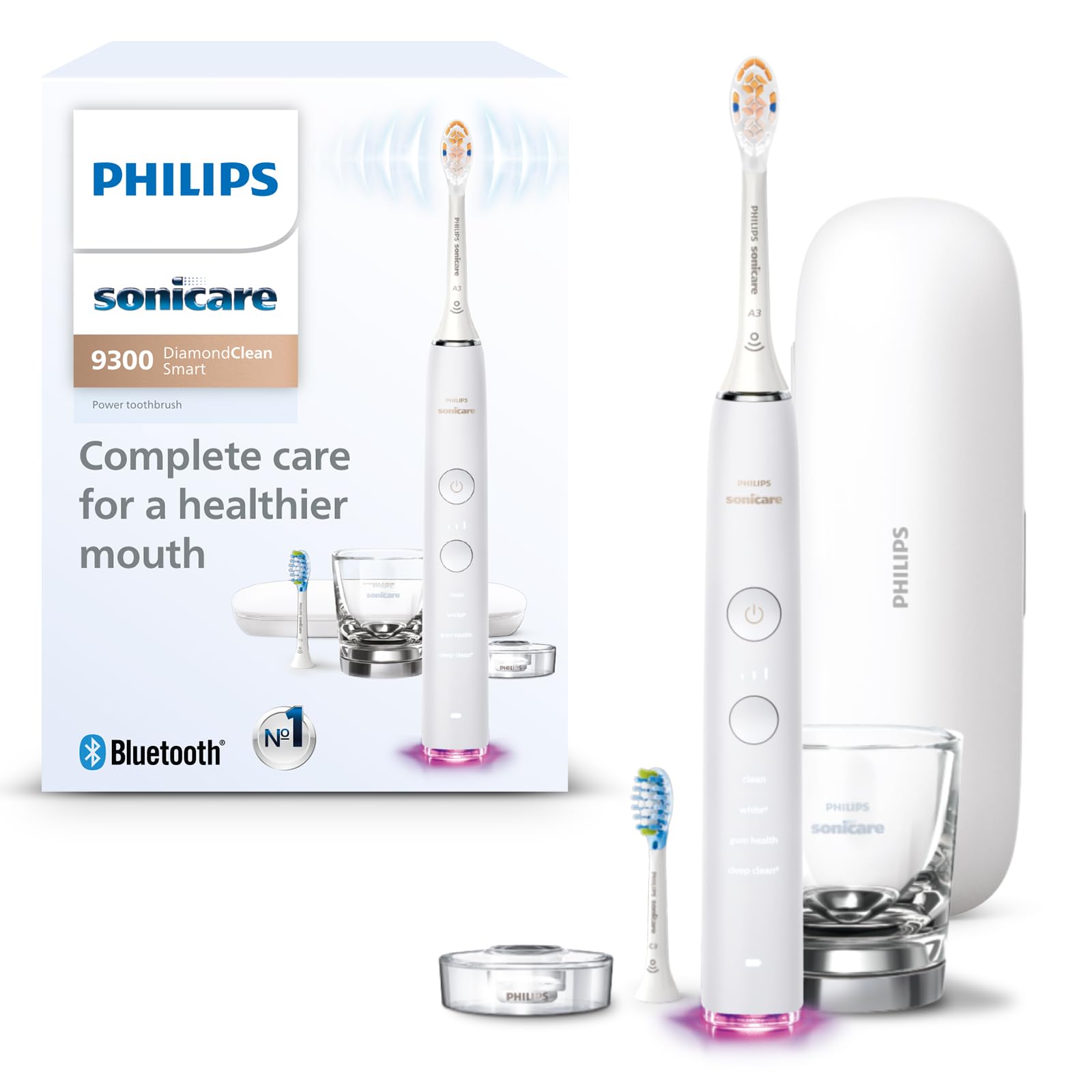 Philips Sonicare - Philips Sonicare DiamondClean Smart Electric Rechargeable Toothbrush for Complete Oral Care 9300 Series - White - HX9903/05 -