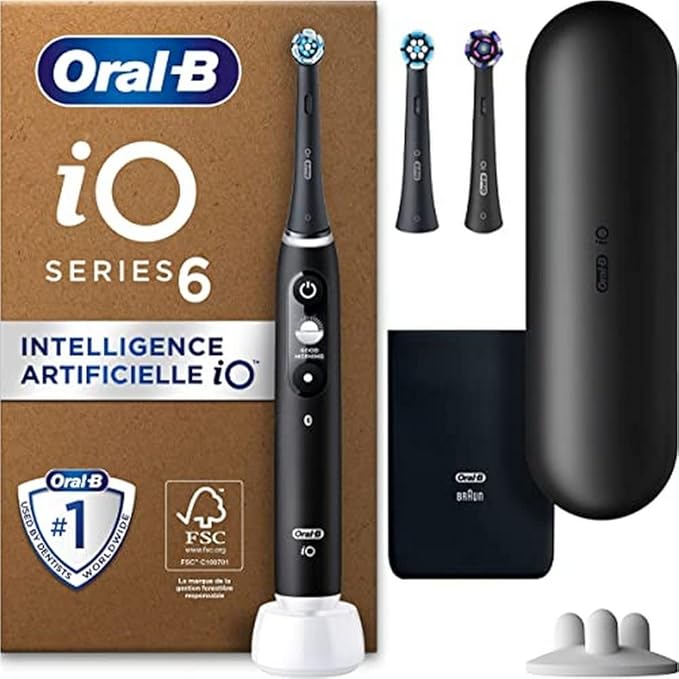 Oral-B IO Series 6 Plus Edition Electric Toothbrush, Plus 3 Replacement Toothbrush Heads for Electric Toothbrushes, Magnetic Case, 5 Cleaning Modes,