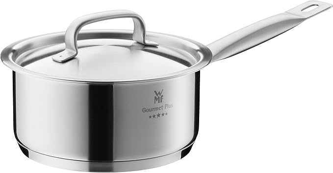 WMF 726166030 Sauce Pan Ø 16 cm Approx. 1,4l Gourmet Plus Inside Scaling Vapor Hole Made in Germany Hollow Side Handles Metal Lid Cromargan Stainless