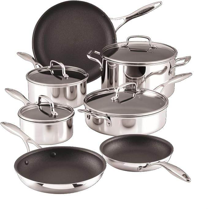 Circulon C1 Series Clad Stainless Steel with ScratchDefense Technology Nonstick Induction Cookware Pots and Pans Set, Metal Utensil Safe, 11 Piece Set