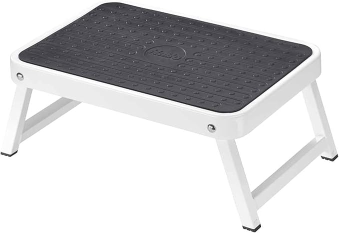 Hailo OneStep | Steel Step | One Large Step With Non-skid Mat | Folding Safety Mechanism With Unlocking Button | Easy Storage | Lightweight | White