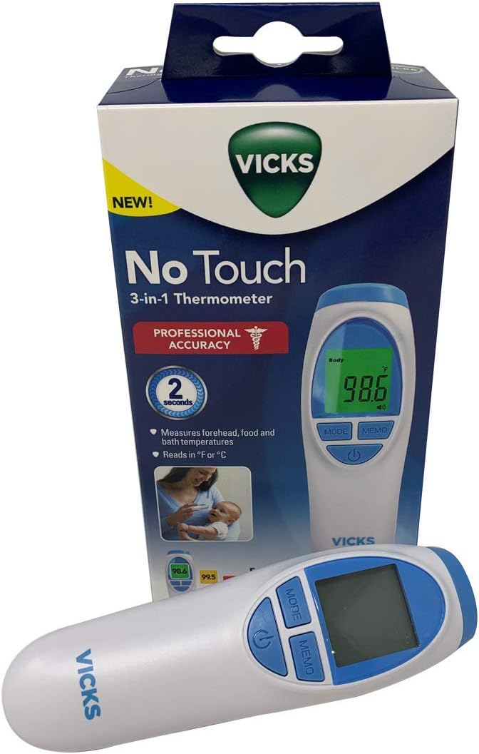 Vicks No Touch 3-in-1 Thermometer,Measures Forehead,Food and Bath Temperatures