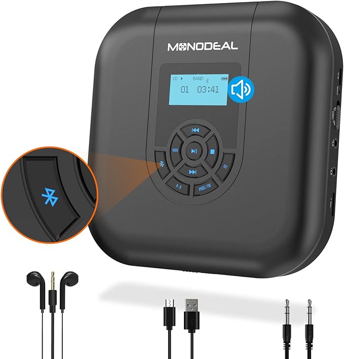 CD Player Portable, MONODEAL Bluetooth CD Player With Speakers and FM