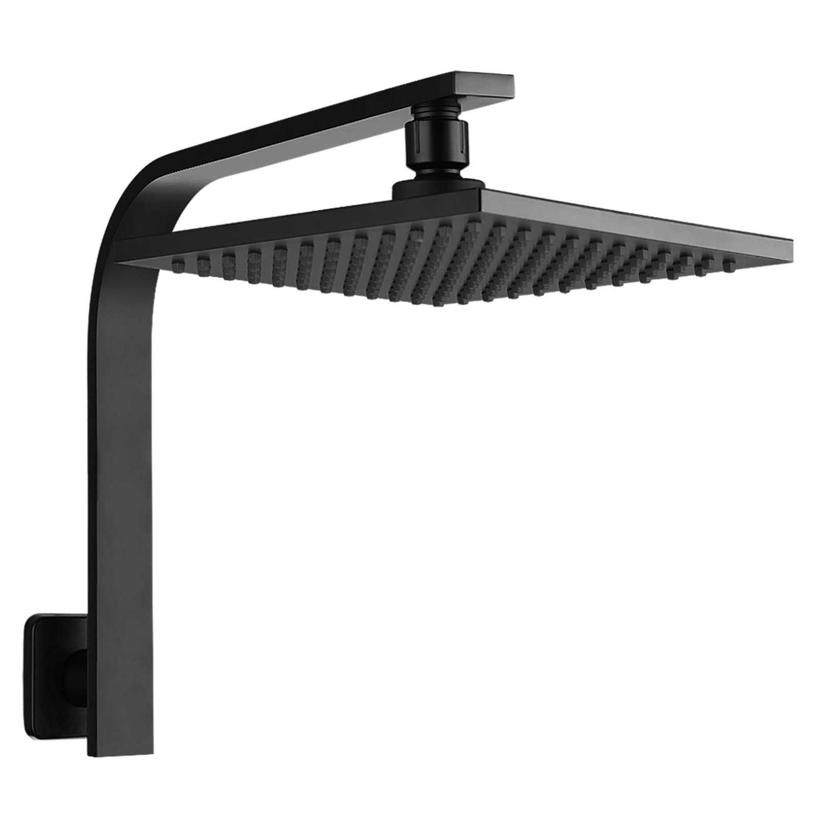 WELS 8'' Rain Shower Head Set Square High Pressure Wall Arm DIY Black