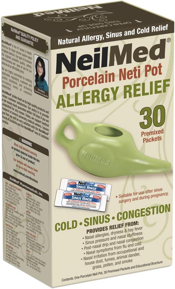 NeilMed, Porcelain Neti Pot, Allergy Relief, 1 Pot, 30 Premixed Packets