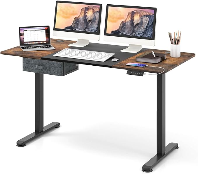 Giantex Electric Height Adjustable Standing Desk, 140cm x 70cm Ergonomic Sit Stand Desk Coffee