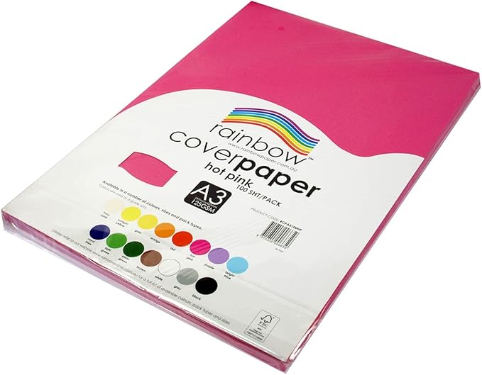Rainbow Cover Paper A3 125gsm Hot Pink 100 Sheets