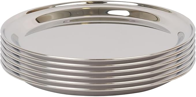 Argon Tableware Round Stainless Steel Serving Trays - 30cm - Pack of 6