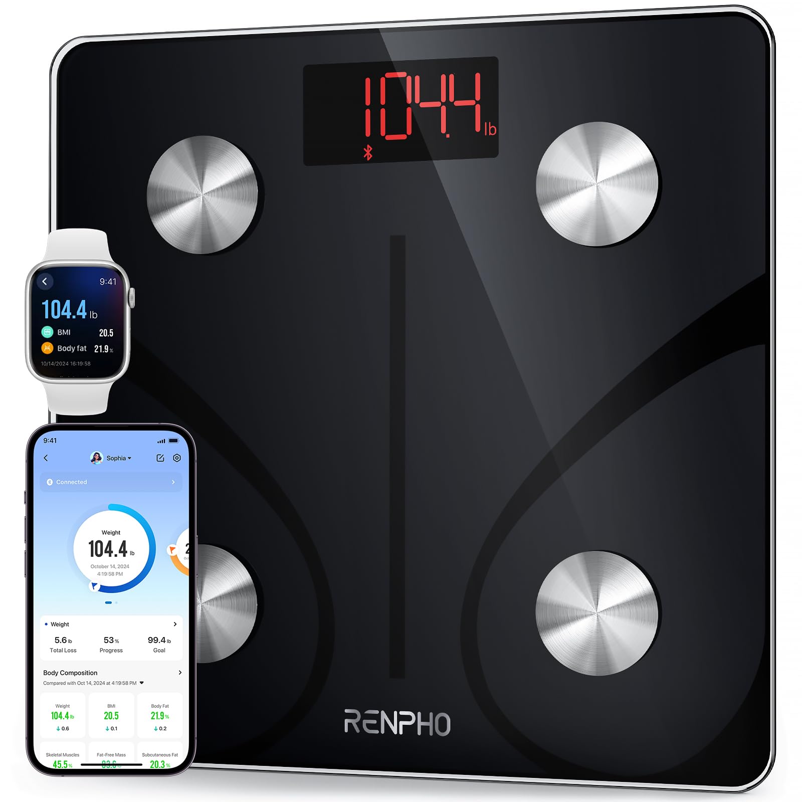 RENPHO Smart Body Fat Scale - Black - AfterPay & zipPay Available