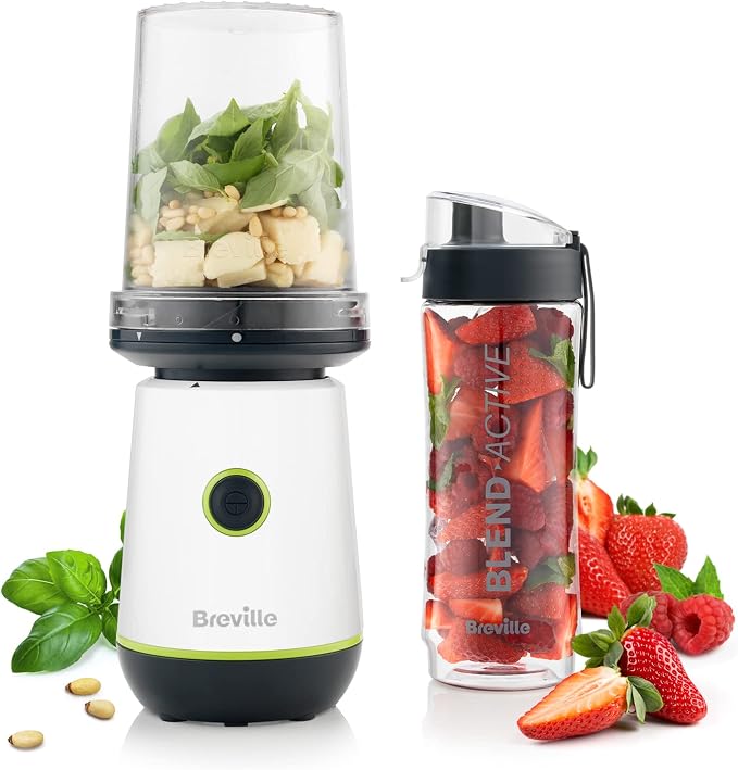 Breville Blend Active Compact Food Processor and Smoothie Maker | 350W | Processor Bowl (450ml) & Portable Blending Bottle (600ml) | Leak Proof Lid