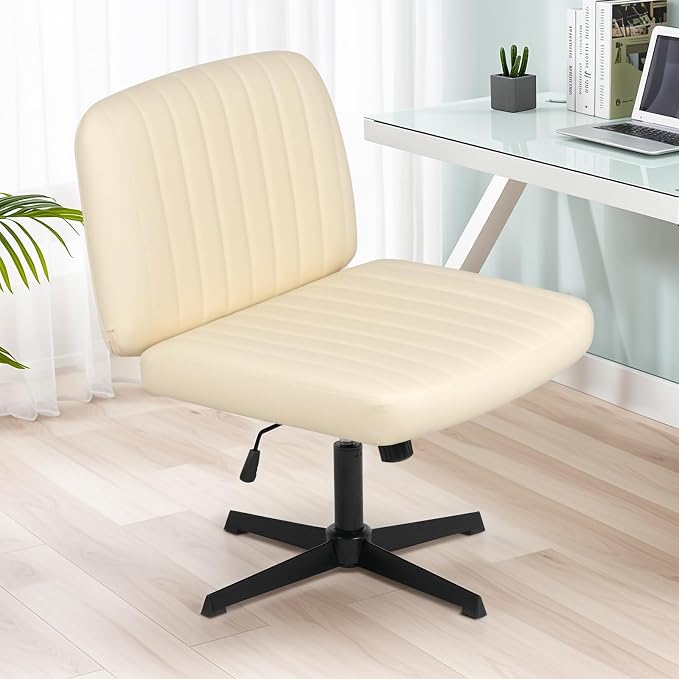 Advwin Armless Cross-Legged Chair Ergonomic Swivel Office Chair Vanity Desk Chair Computer Lounge Chair, Beige
