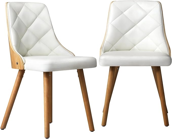 Oikiture Dining Chairs Wooden Kitchen Chair Cafe Faux PU Leather Padded Seat 2x