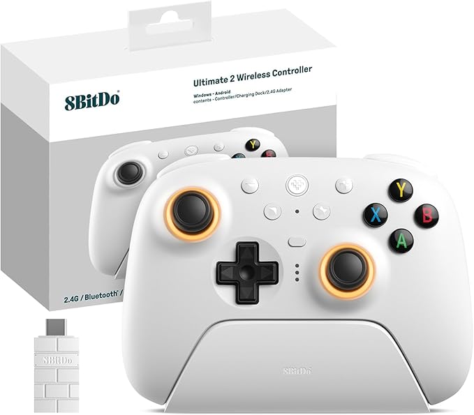 8BitDo Ultimate 2 Wireless Controller for Windows & Android, Gaming Controller with TMR Joysticks, Switchable Hall Effect/Tactile Triggers, Motion
