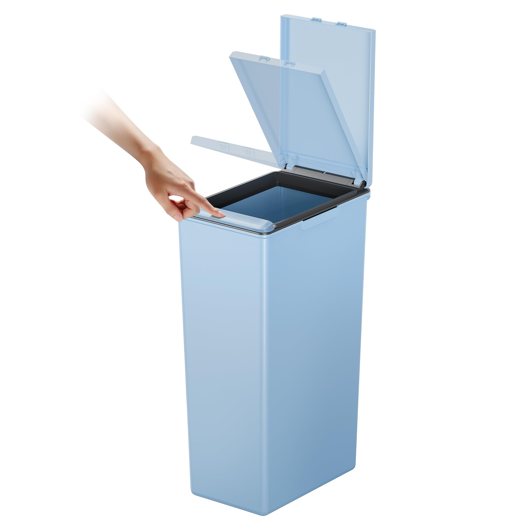 EKO - Morandi Kitchen Bin - Plastic Touch Recycling Bin - Perfect for Kitchen & Home, Titanium Blue, 30 Litre