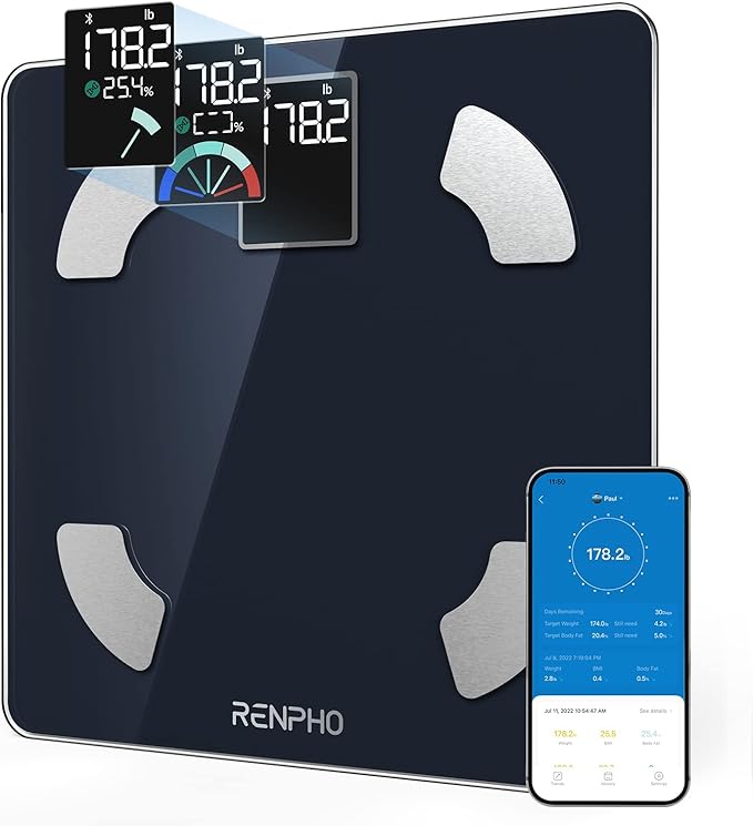 RENPHO Scale For Body Weight and BMI, Large VA Screen Body Fat Scale, Accurate Weighing Scale Digital Bathroom Bluetooth Scale, 13 Body Composition A
