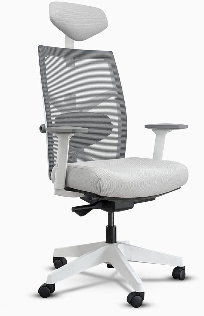 Desky Elite Ergonomic Chair - White / Grey / Headrest