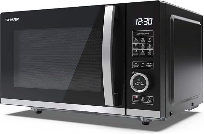 Sharp YC-QG204AU-B Compact 20 Litre 800W Digital Flatbed Microwave With 1050W Grill, Led Cavity Light - Black, 20 Litre / Digital Grill