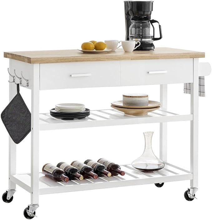 Tivoli Kitchen Island Wooden Trolley w/ Open Shelves - Natural / White