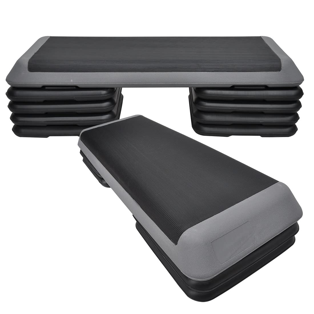 Aerobic Step - Black or Grey 110cm*40cm Cardio Exercise Stepper - 8 Black Riser